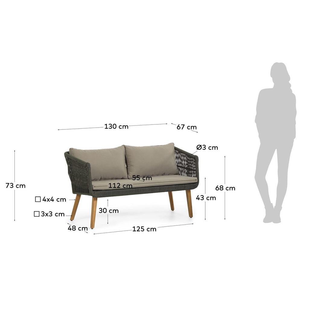 Ensemble de jardin Inti d’un canapé 2 places et 2 fauteuils en corde verte FSC 100 %