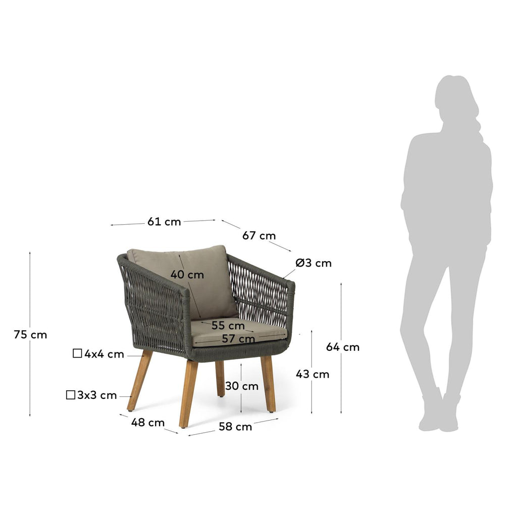 Ensemble de jardin Inti d’un canapé 2 places et 2 fauteuils en corde verte FSC 100 %