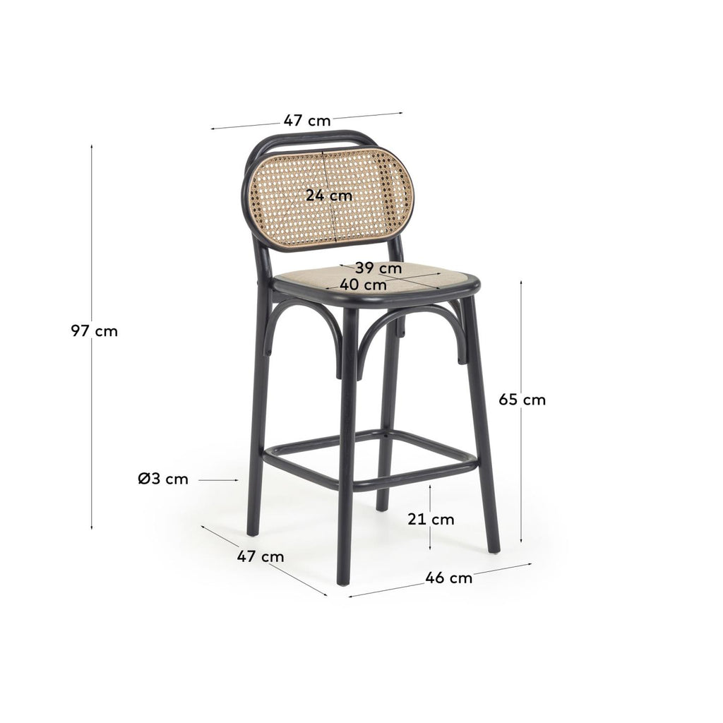 Tabouret Doriane bois d'orme finition laquée noir 65 cm siège avec revêtement
