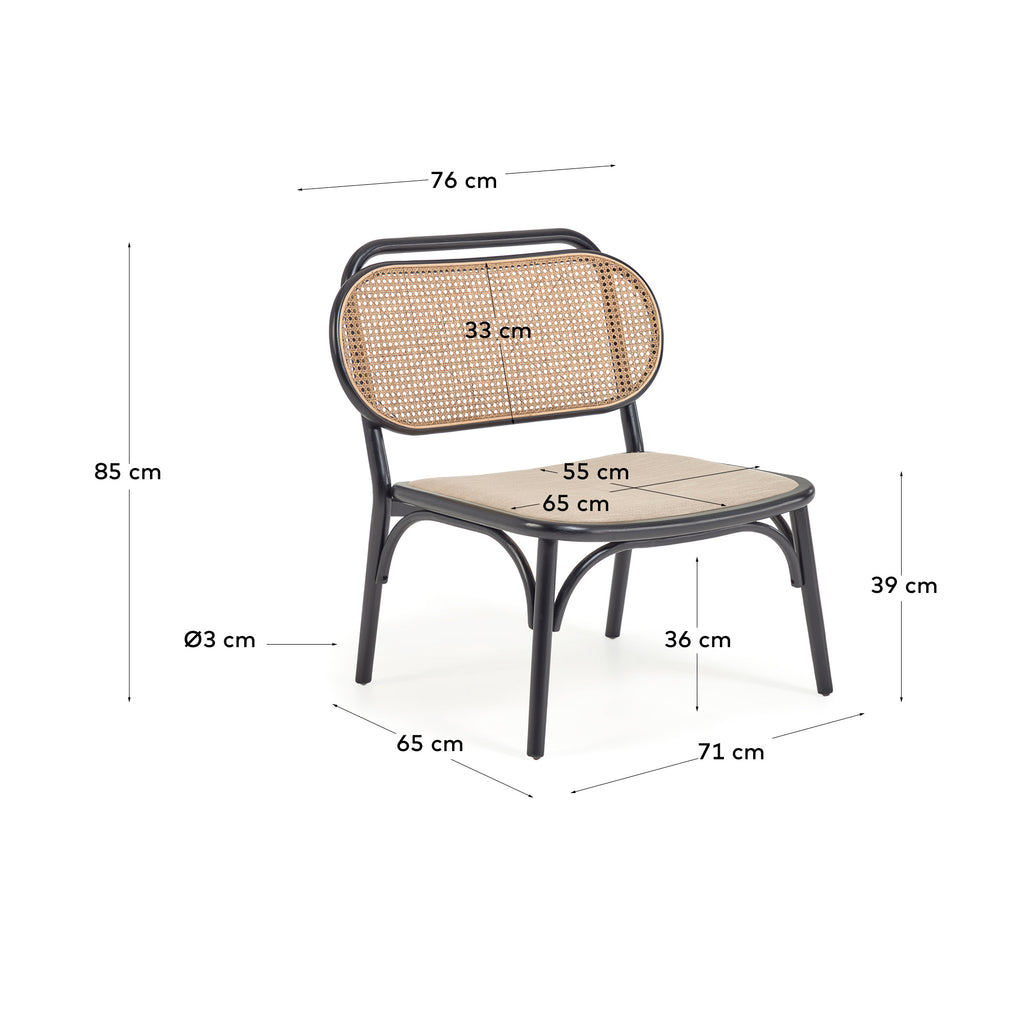 Fauteuil Doriane bois d'orme finition laquée noir siège avec revêtement