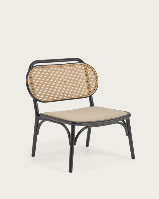 Fauteuil Doriane bois d'orme finition laquée noir siège avec revêtement