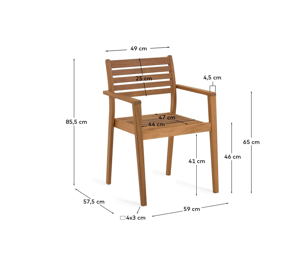 Chaise empilable d’extérieur Hanzel en bois massif d’acacia FSC 100 %