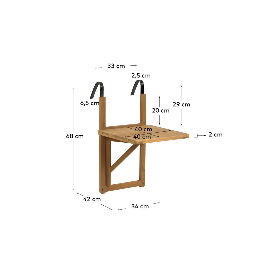 Table de balcon rabattable Amarilis en bois d'acacia 40 x 42 cm FSC 100 %