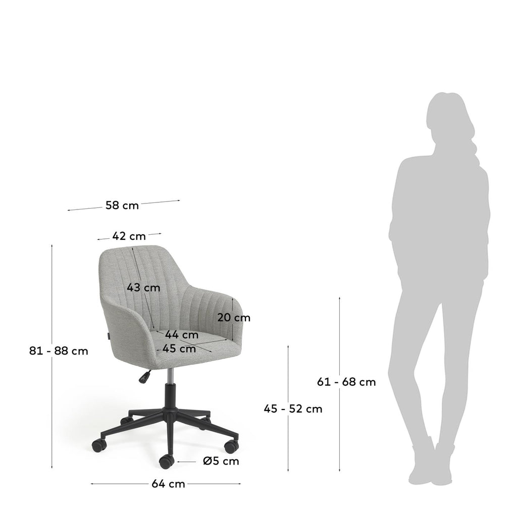 Chaise de bureau Madina gris clair et pieds en acier noir mat