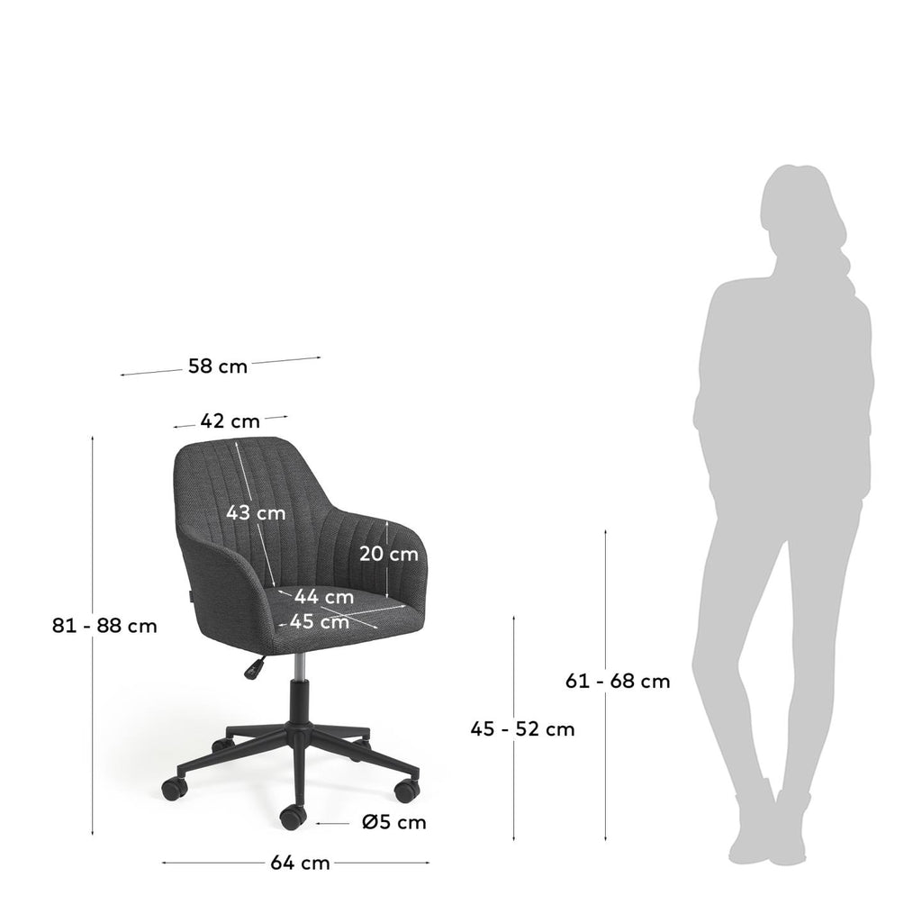 Chaise de bureau Madina gris foncé et pieds en acier noir mat