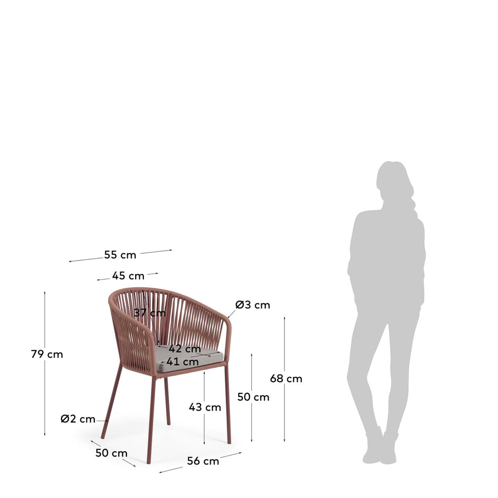 Chaise Yanet en corde terracotta et pieds en acier galvanisé