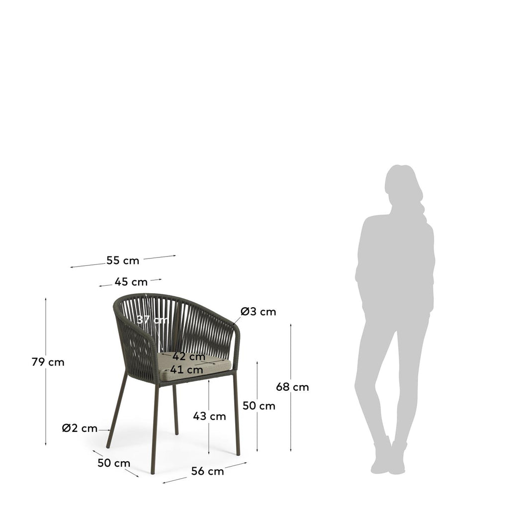Chaise Yanet en corde verte et pieds en acier galvanisé