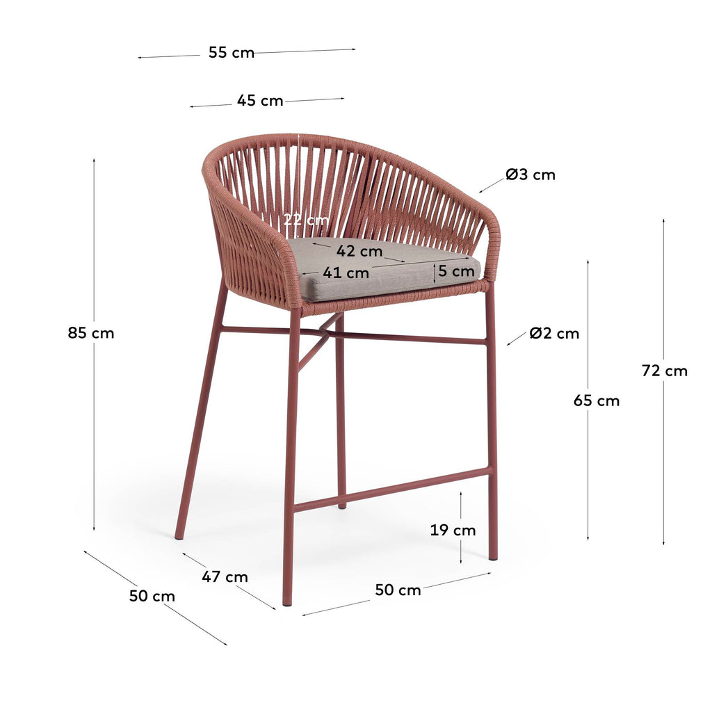 Tabouret Yanet en corde terracotta et acier galvanisé, hauteur 65 cm
