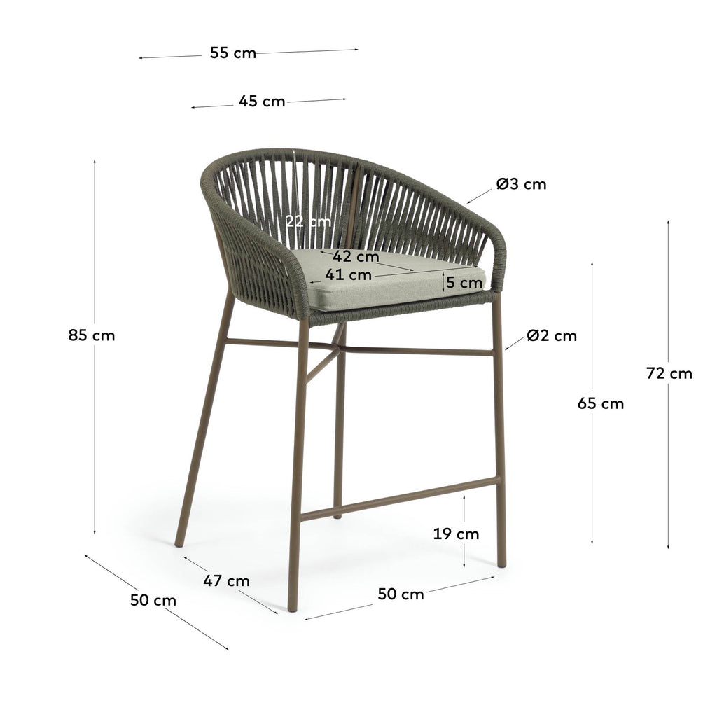 Tabouret Yanet en corde verte et acier galvanisé, hauteur 65 cm