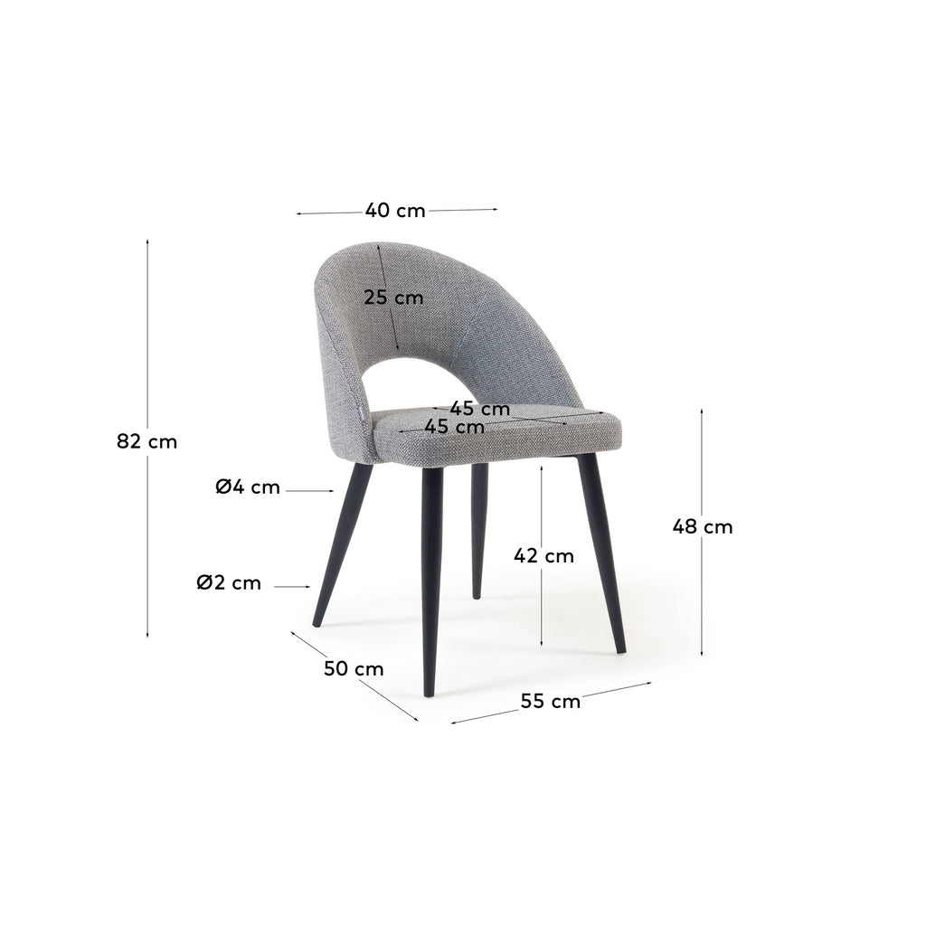 Chaise Mael gris clair et pieds en acier noir FSC 100%