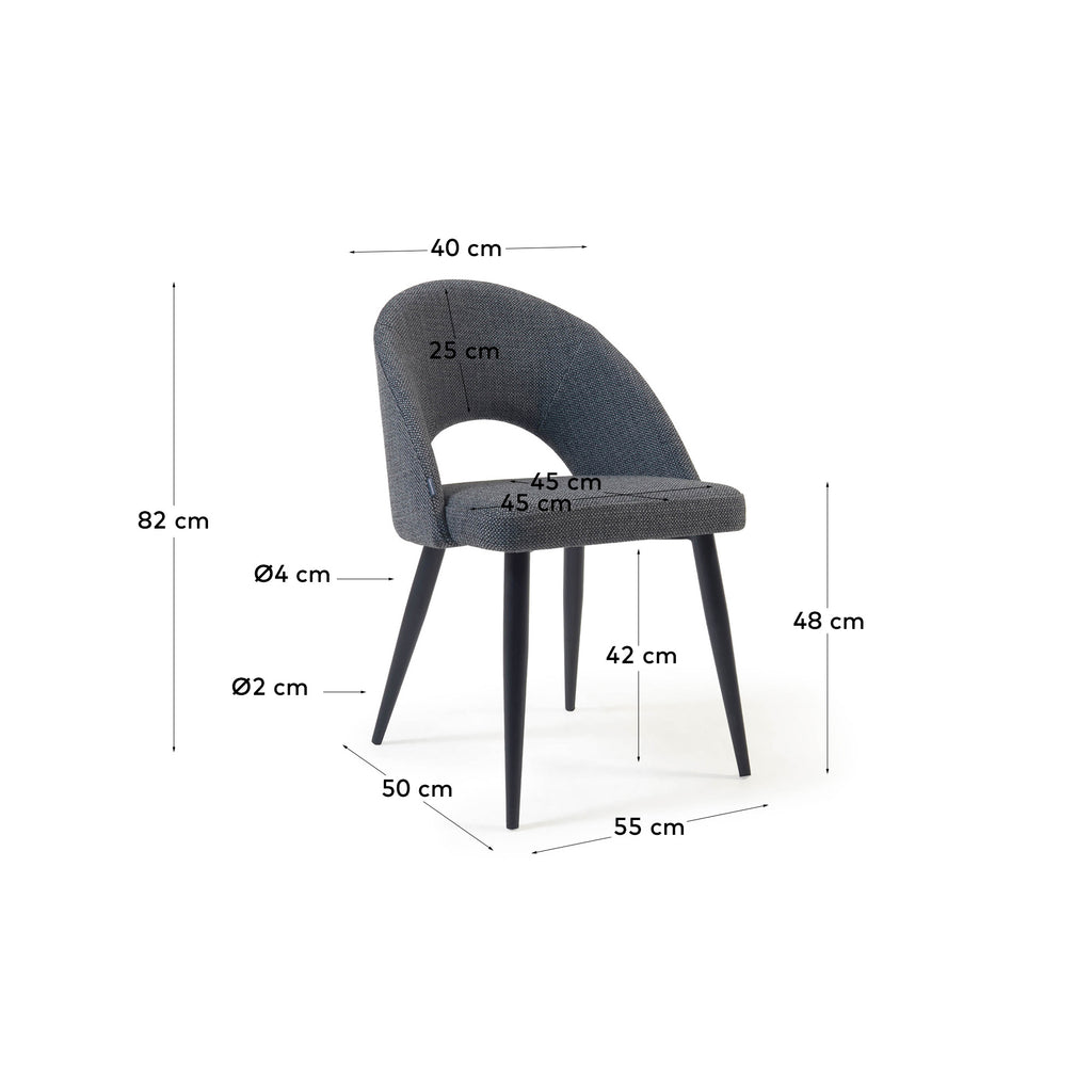 Chaise Mael gris foncé et pieds en acier noir FSC 100%