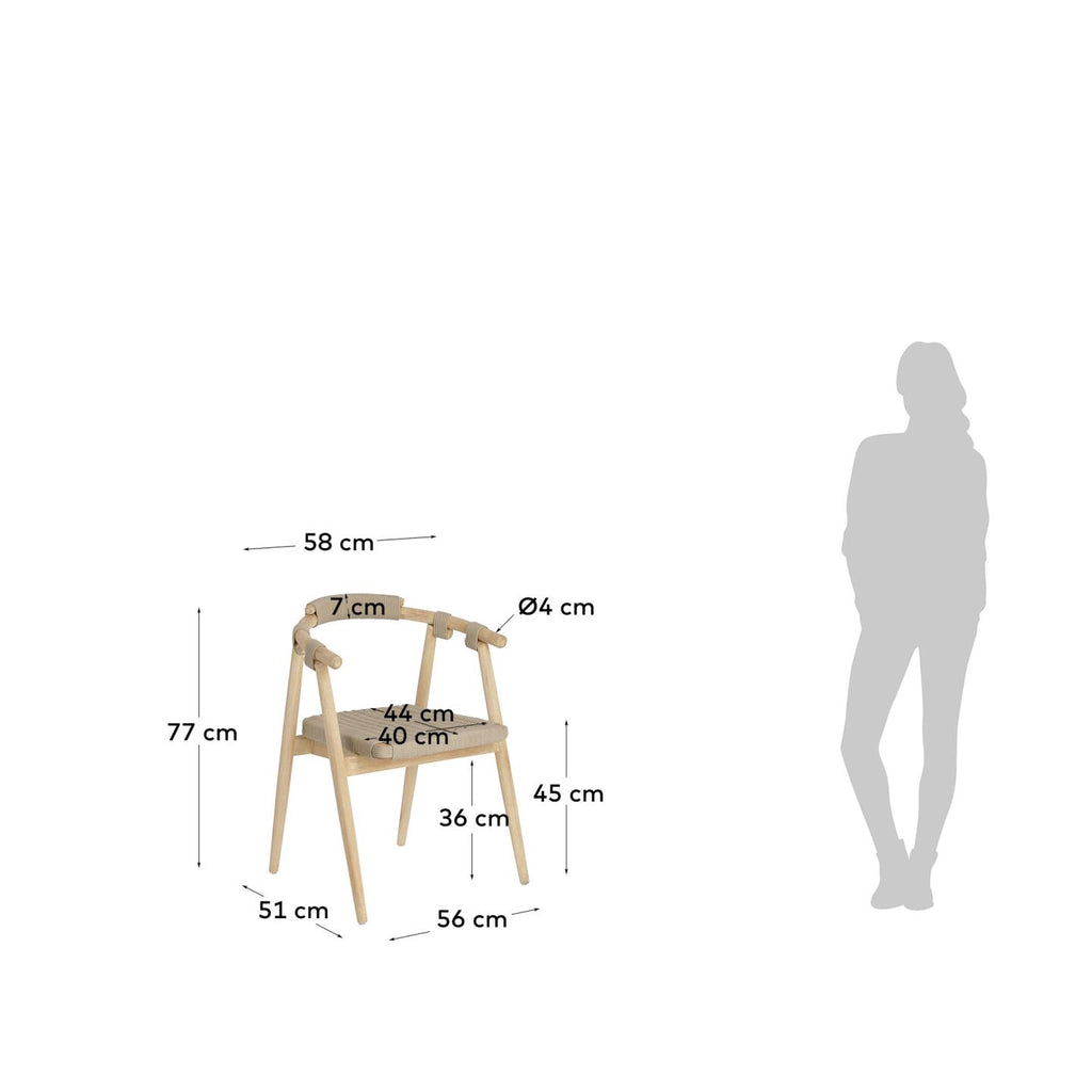 Chaise Majela en bois d'eucalyptus effet chêne et en corde beige FSC 100%