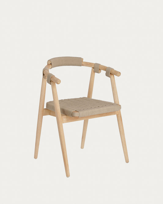 Chaise Majela en bois d'eucalyptus effet chêne et en corde beige FSC 100%