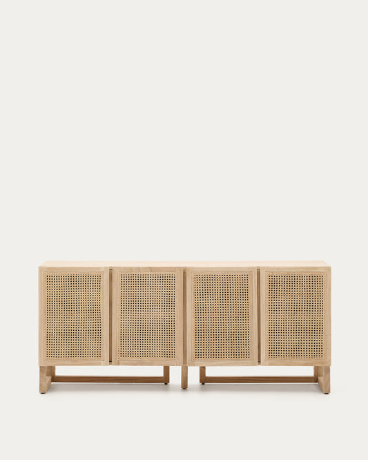 Buffet Rexit 4 portes bois et contreplaqué de mindi avec rotin 180 x 78cm