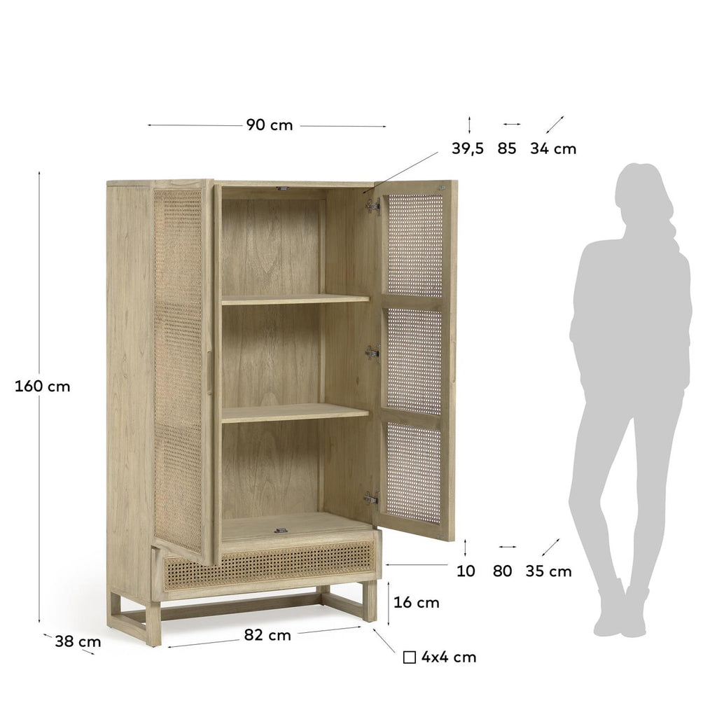 Armoire Rexit bois et contreplaqué de mindi avec rotin 90 x 160 cm
