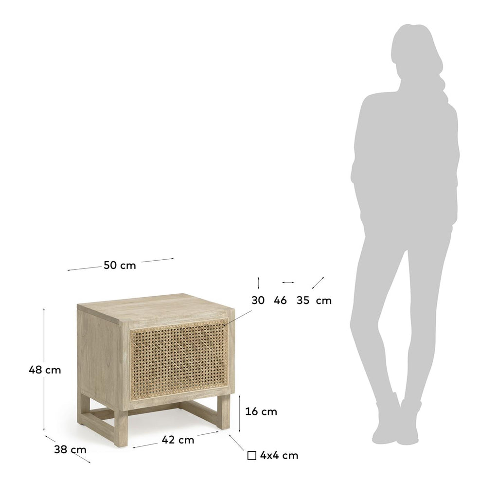 Table de chevet Rexit bois et contreplaqué de Mindy avec rotin 50 x 48 cm