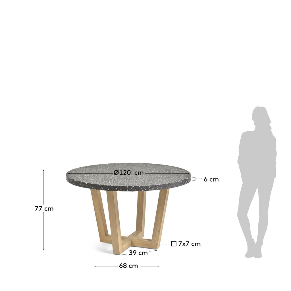 Table ronde Shanelle en terrazzo noir et bois d'acacia Ø 120 cm