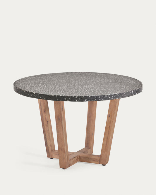 Table ronde Shanelle en terrazzo noir et bois d'acacia Ø 120 cm