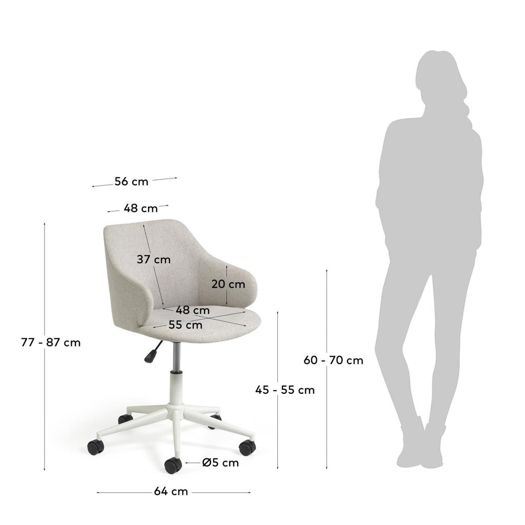 Chaise de bureau Einara gris clair et pieds en acier blanc mat