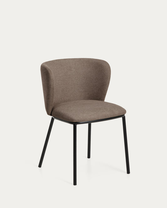 Chaise Ciselia ignifuge en chenille marron clair et pieds en acier avec finition noire FSC Mix Credit
