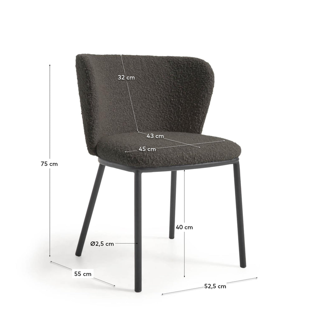 Chaise Ciselia bouclette noire et pieds en acier avec finition noire FSC Mix Credit