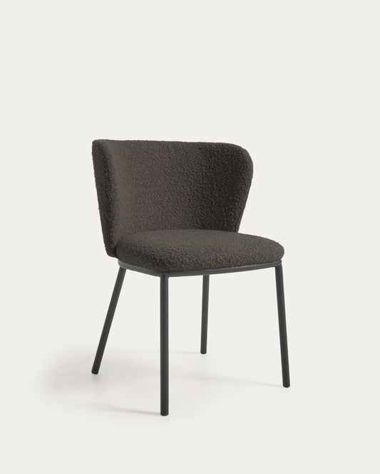 Chaise Ciselia bouclette noire et pieds en acier avec finition noire FSC Mix Credit