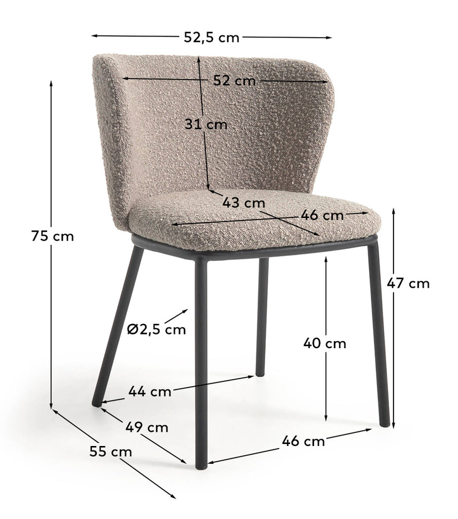Chaise Ciselia bouclette gris et pieds en acier avec finition noire FSC Mix Credit
