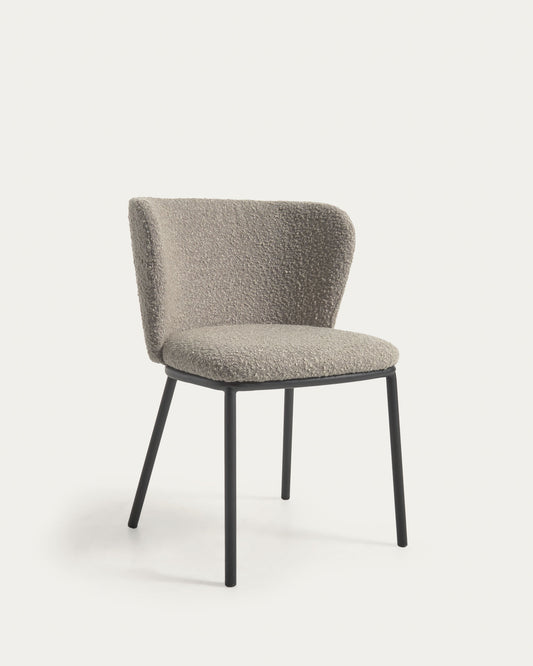 Chaise Ciselia bouclette gris et pieds en acier avec finition noire FSC Mix Credit