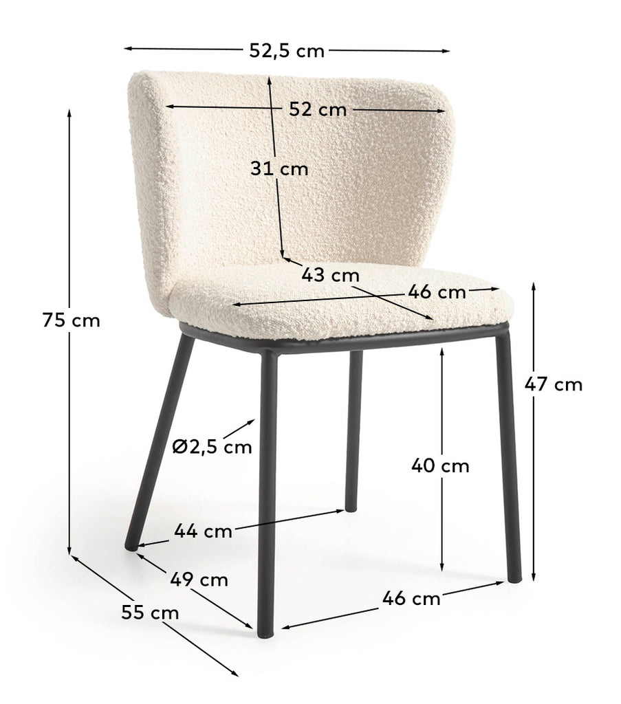 Chaise Ciselia bouclette blanc et pieds en acier avec finition noire FSC Mix Credit