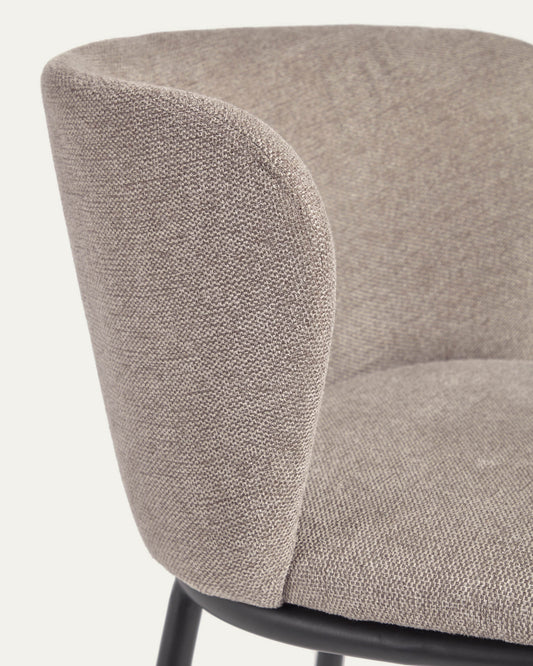 Chaise Ciselia en chenille marron clair et pieds en acier avec finition noire FSC Mix Credit