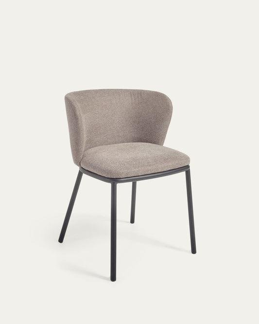 Chaise Ciselia en chenille marron clair et pieds en acier avec finition noire FSC Mix Credit