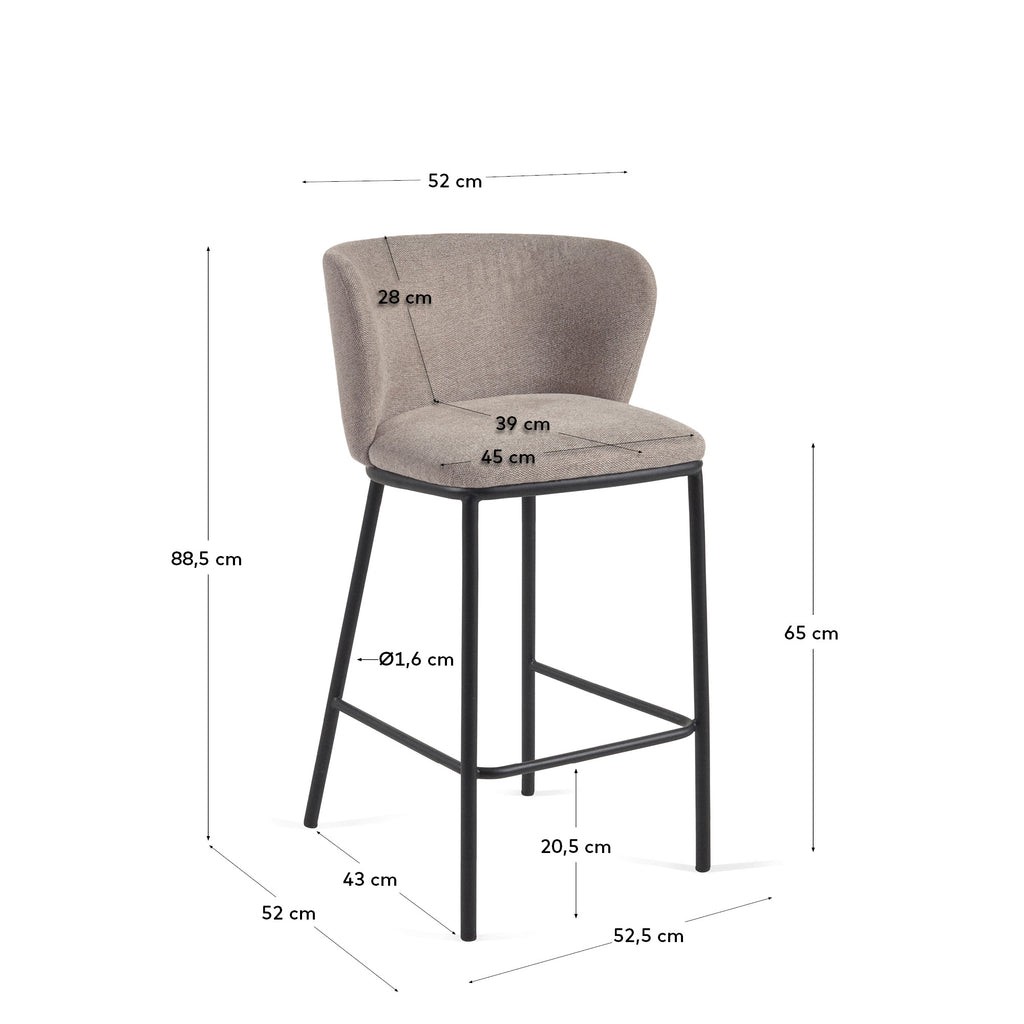 Tabouret Ciselia en chenille marron clair pieds en acier noir hauteur 65 cm FSC Mix Credit