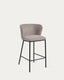 Tabouret Ciselia en chenille marron clair pieds en acier noir hauteur 65 cm FSC Mix Credit