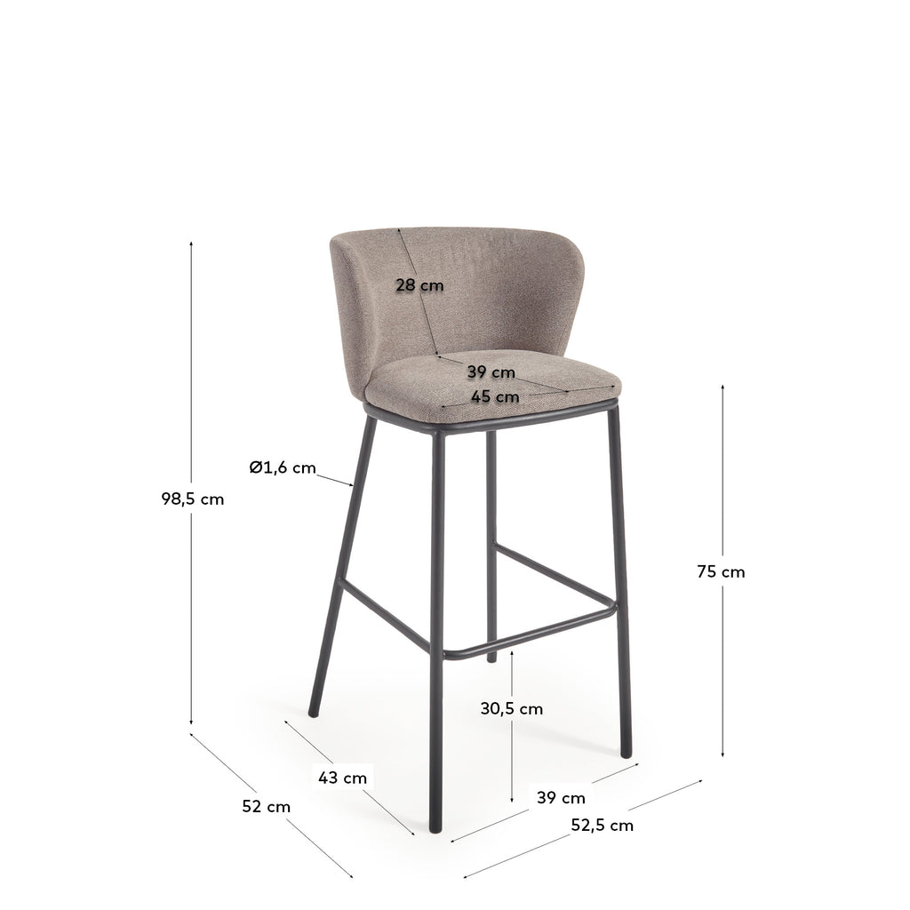 Tabouret Ciselia en chenille marron clair et pieds en acier noir 75 cm FSC Mix Credit