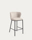 Tabouret Ciselia en chenille beige et pieds en acier noir hauteur 65 cm FSC Mix Credit
