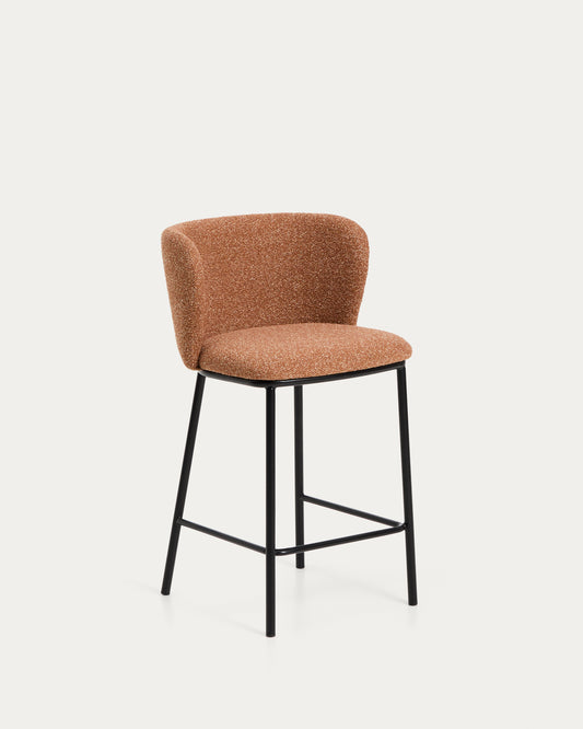 Tabouret Ciselia en chenille épaisse terracotta et pieds en acier avec finition noire FSC Mix Credit 65 cm