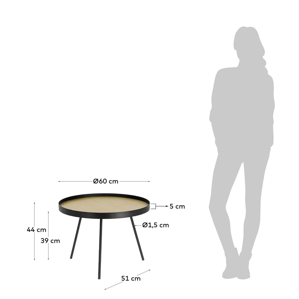 Table d’appoint Nenet en MDF effet chêne et structure en acier noir Ø 60 cm