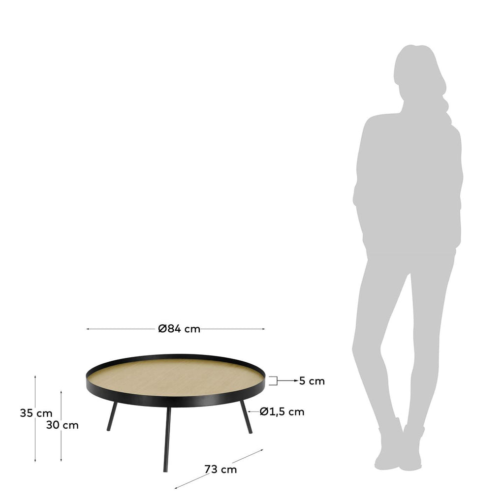 Table basse Nenet en MDF effet chêne et structure en acier noir Ø 84 cm