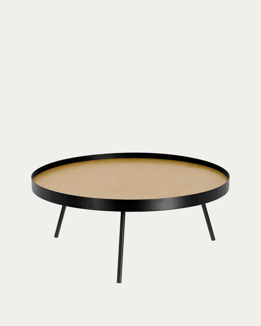Table basse Nenet en MDF effet chêne et structure en acier noir Ø 84 cm