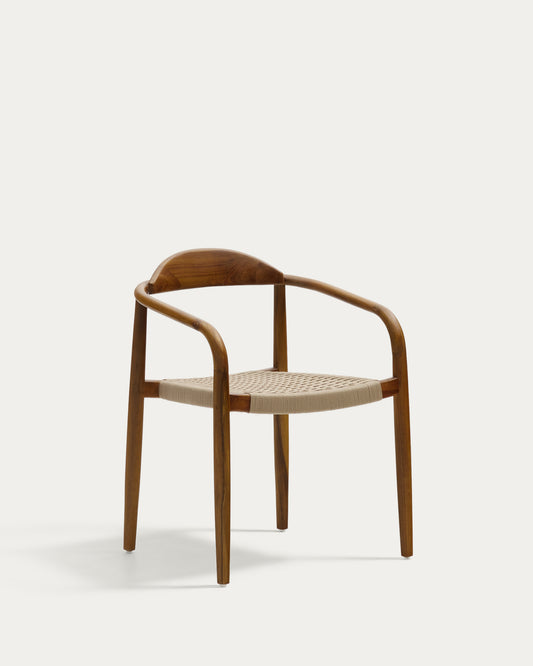 Chaise empilable Nina en bois massif d’acacia finition noyer et corde beige FSC 100 %