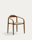 Chaise empilable Nina en bois massif d’acacia finition noyer et corde beige FSC 100 %