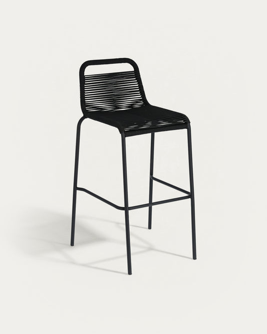 Tabouret Lambton en corde noire et acier finition noire hauteur 74 cm