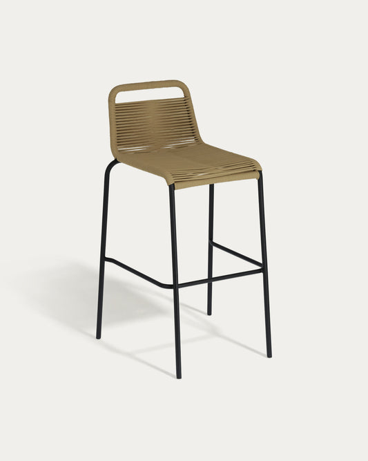 Tabouret Lambton en corde marron et acier finition noire hauteur 74 cm