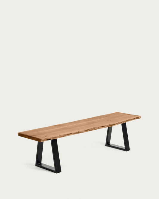 Banc Alaia en bois d'acacia et pieds en acier noir 160 cm