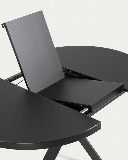 Table ronde extensible Vashti en verre et pieds en acier finition noire Ø 120 (160) cm