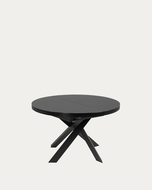 Table ronde extensible Vashti en verre et pieds en acier finition noire Ø 120 (160) cm