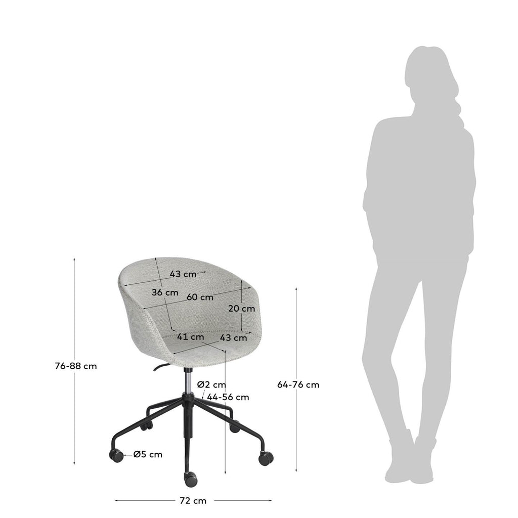 Chaise de bureau Yvette gris clair et pieds en acier noir
