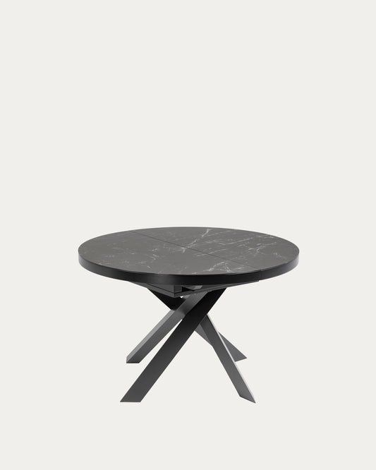 Table ronde extensible Vashti Ø 120 (160) cm en grès cérame et pieds en acier noir