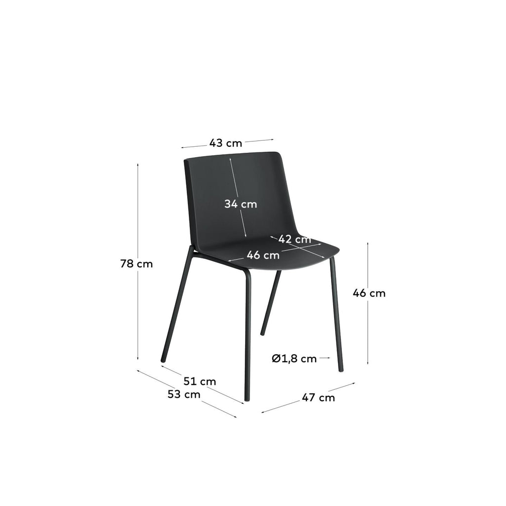 Chaise Hannia noire et pieds en acier noir