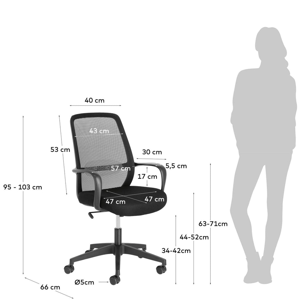 Chaise de bureau Melva noir et pieds en acier noir